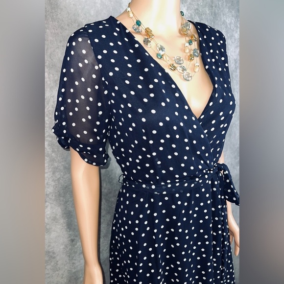 Notations Dresses & Skirts - NWT-Navy Blue w/White Polka-Dot Surplice Dress, Sz S By Notations